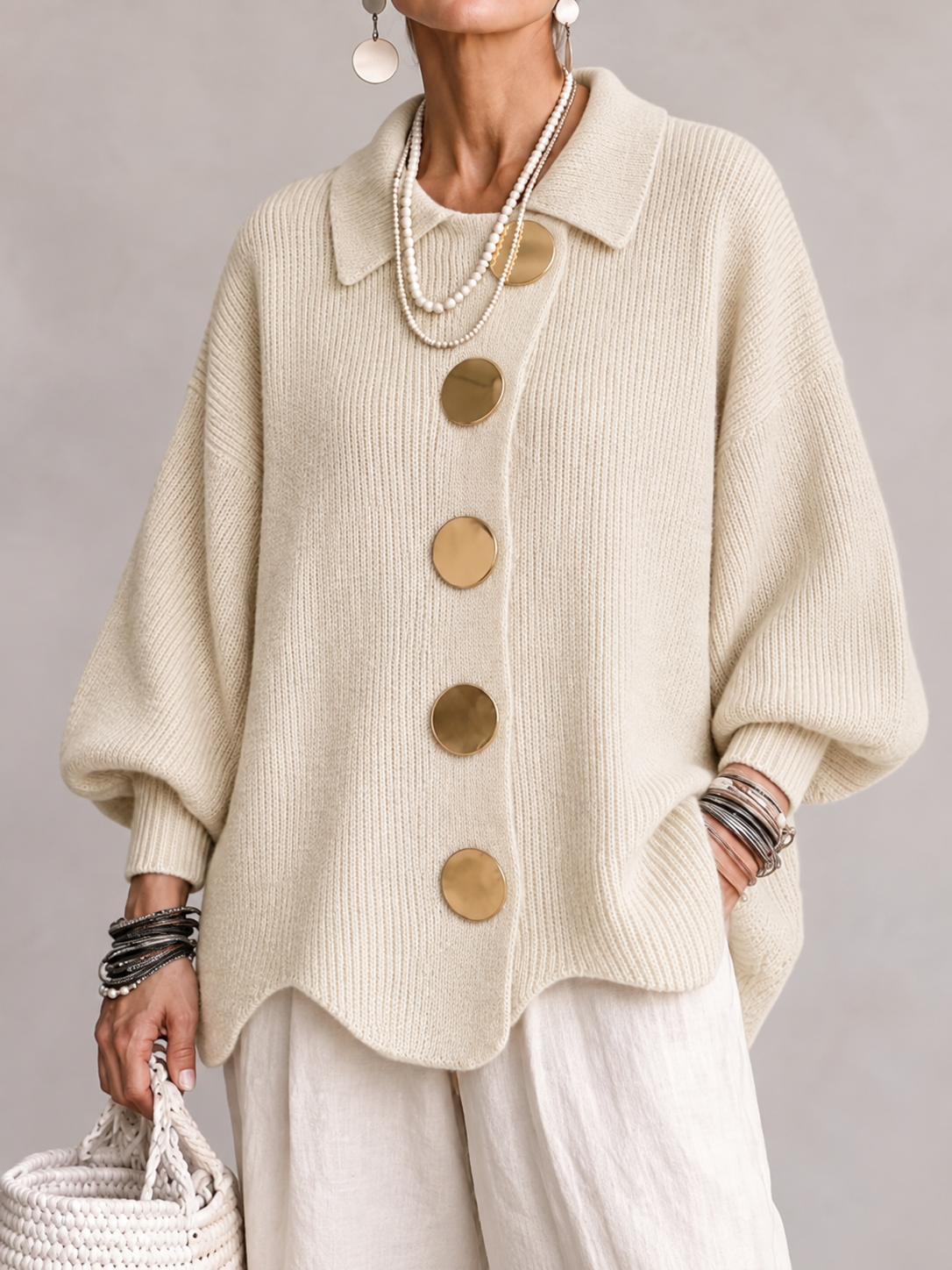 Adelaida | Chaqueta de Punto Oversize con Cuello