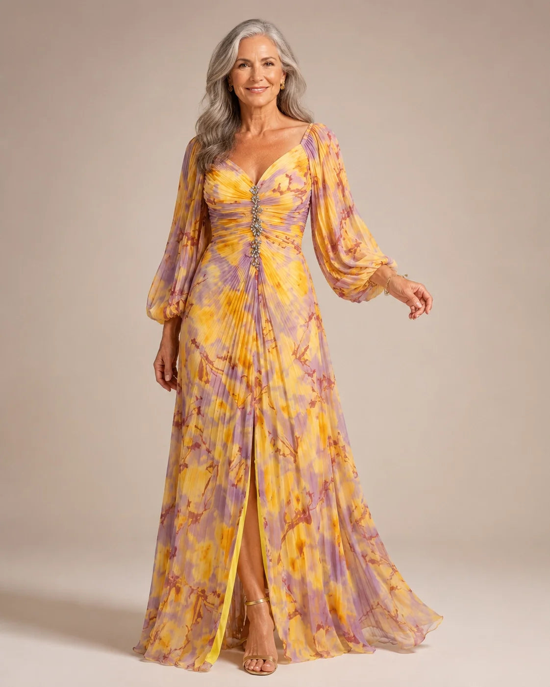 Amaranta | Vestido Largo Floral con Escote Pronunciado