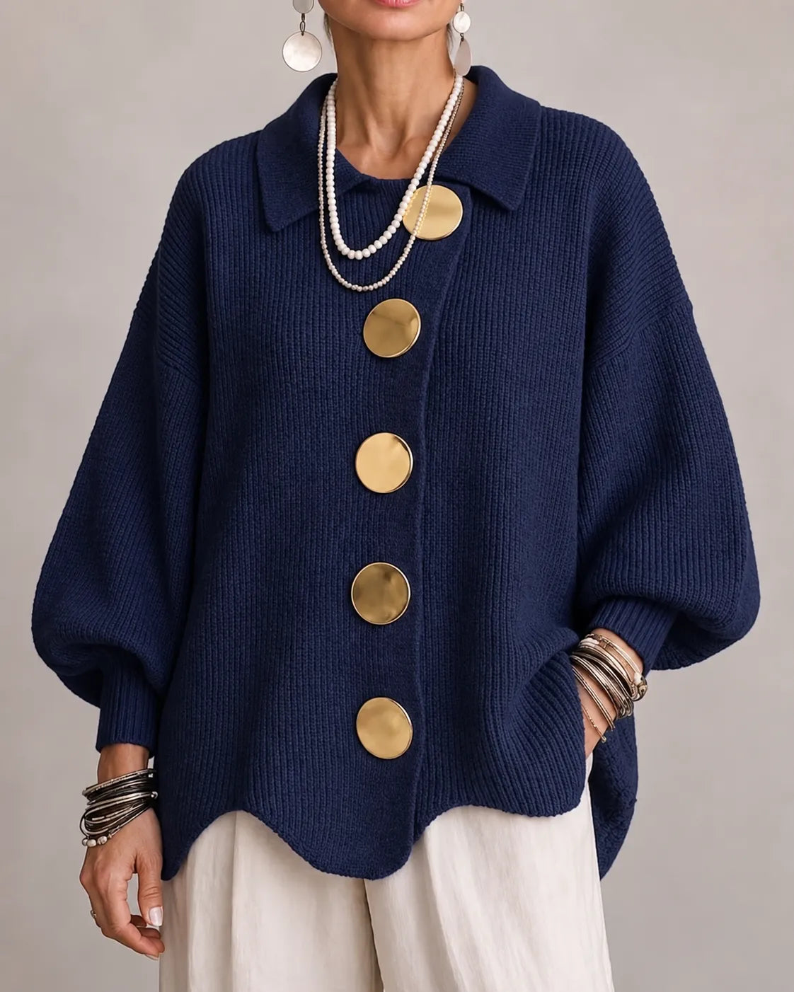 Yolanda María | Chaqueta de Punto Ancha con Botones