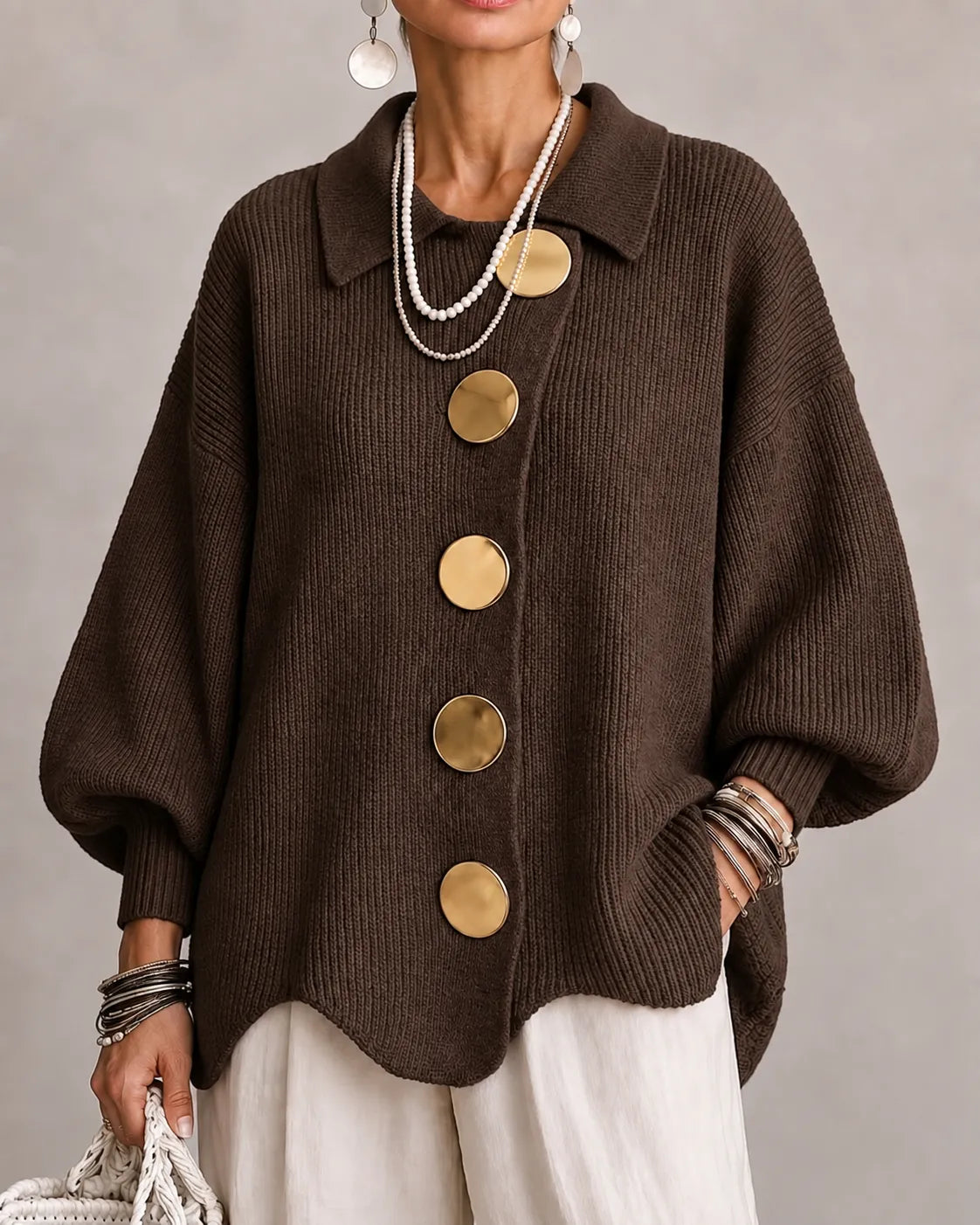 Yolanda María | Chaqueta de Punto Ancha con Botones