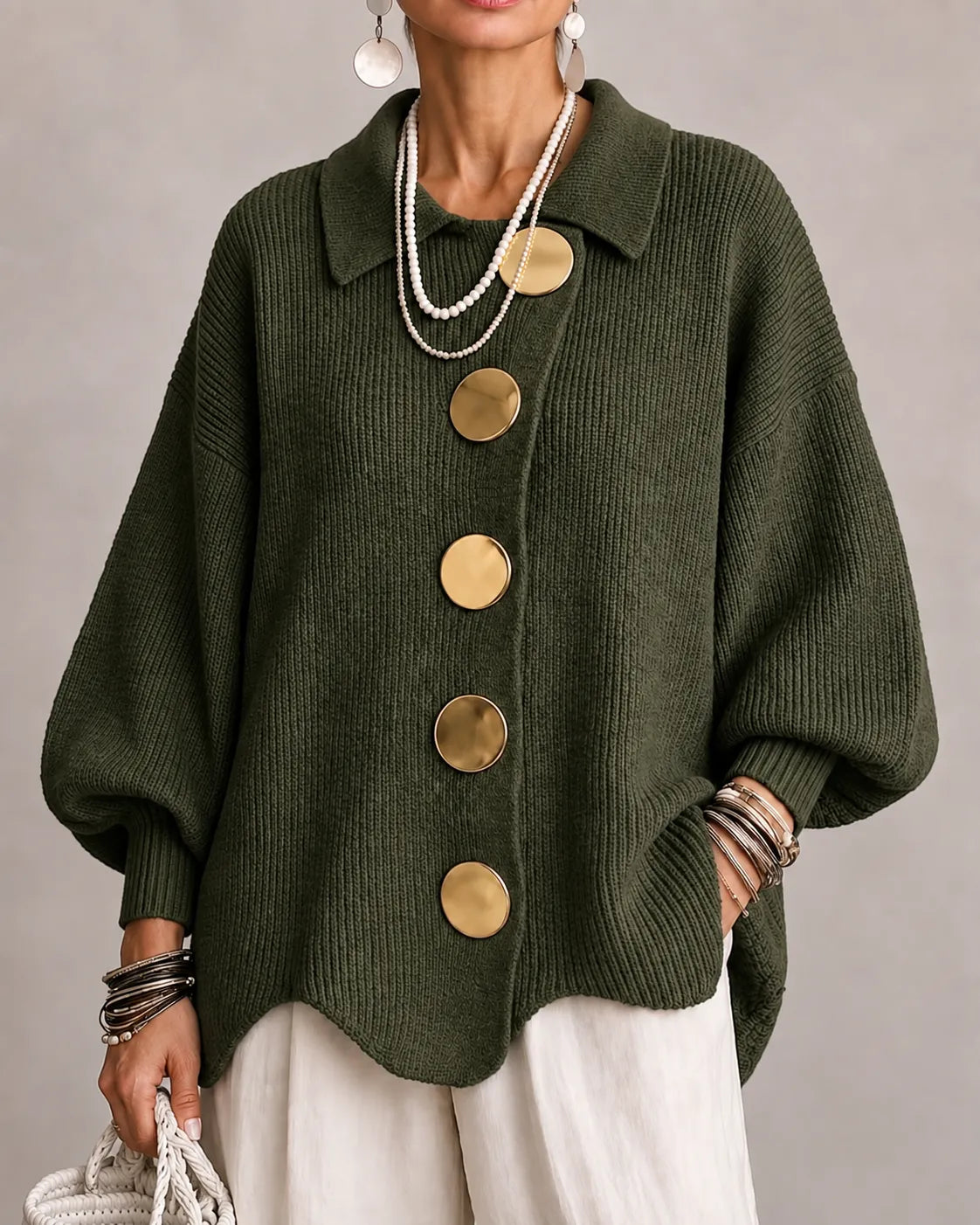 Yolanda María | Chaqueta de Punto Ancha con Botones