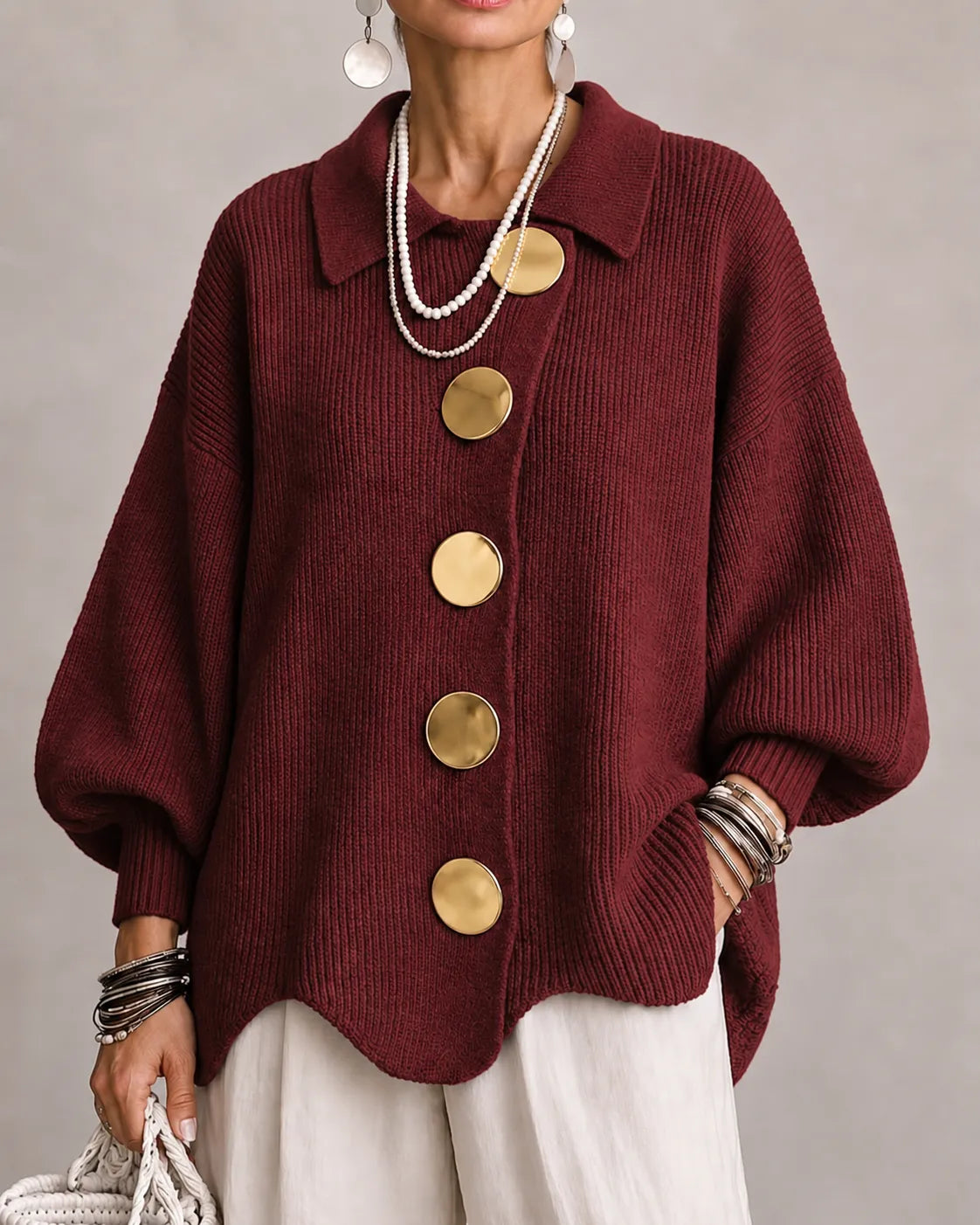 Yolanda María | Chaqueta de Punto Ancha con Botones