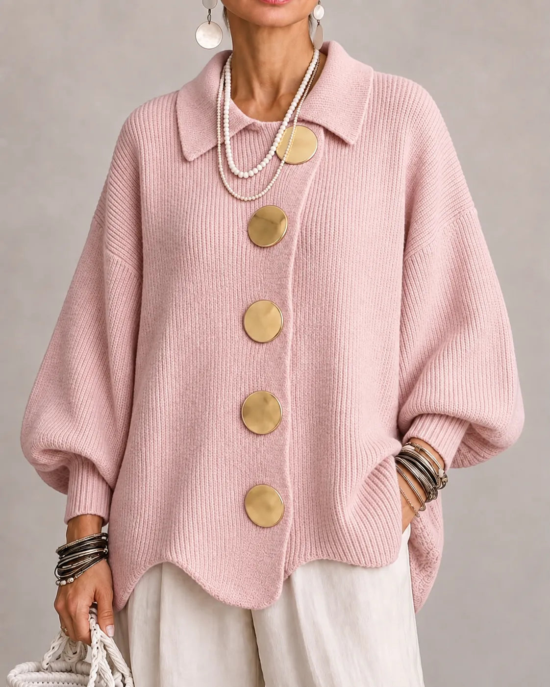 Yolanda María | Chaqueta de Punto Ancha con Botones