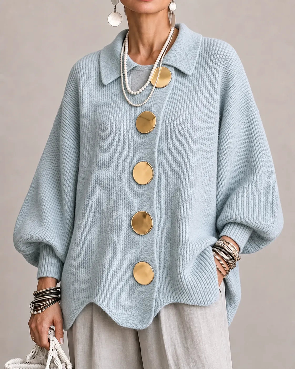 Yolanda María | Chaqueta de Punto Ancha con Botones