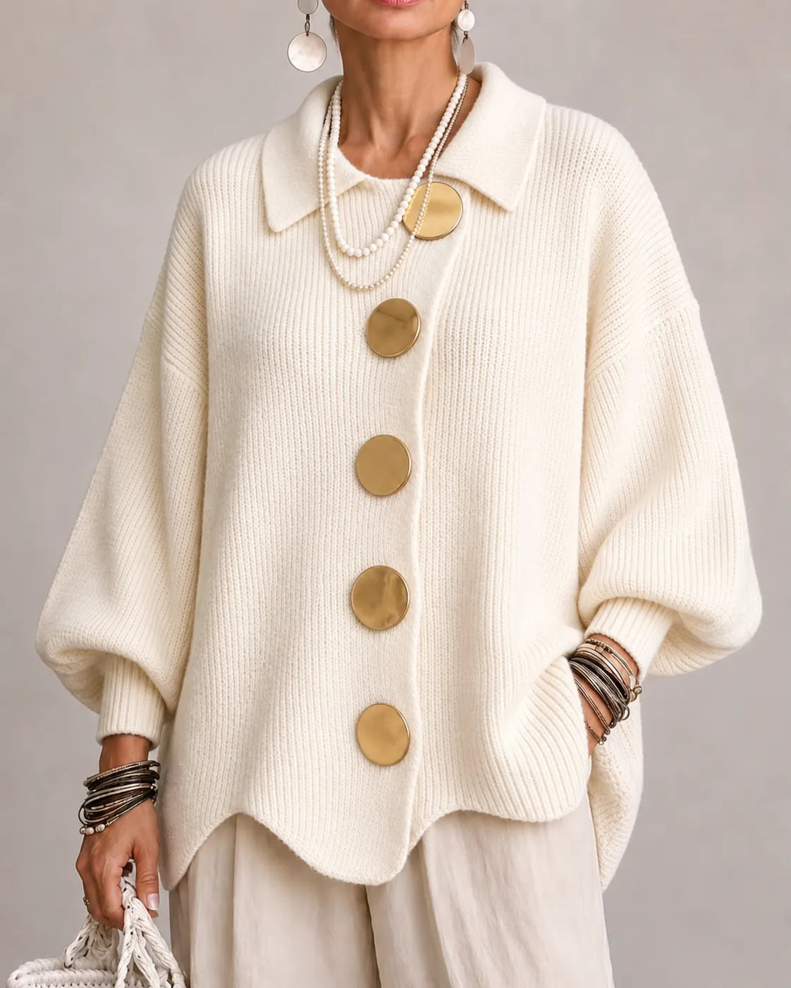 Yolanda María | Chaqueta de Punto Ancha con Botones