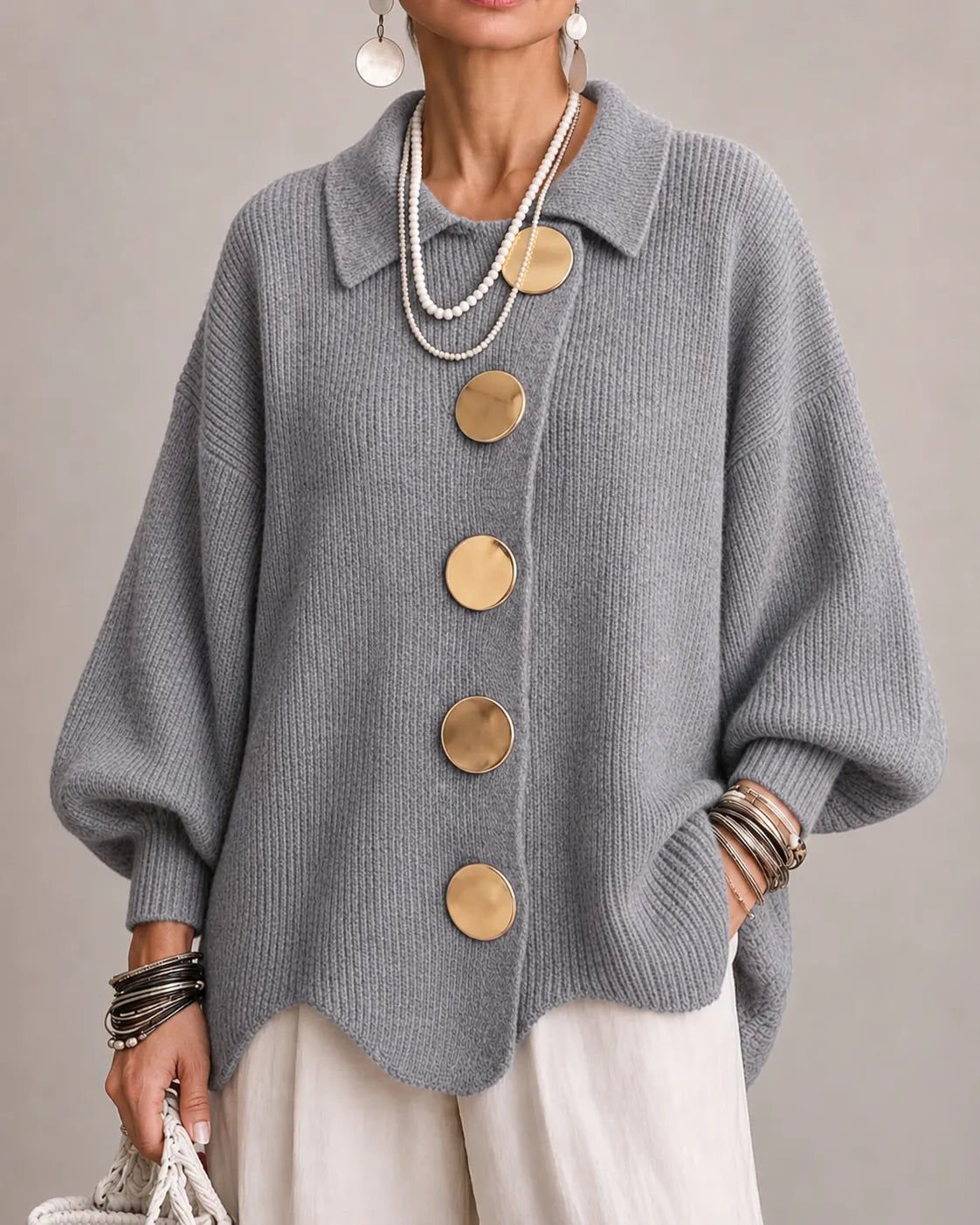 Yolanda María | Chaqueta de Punto Ancha con Botones