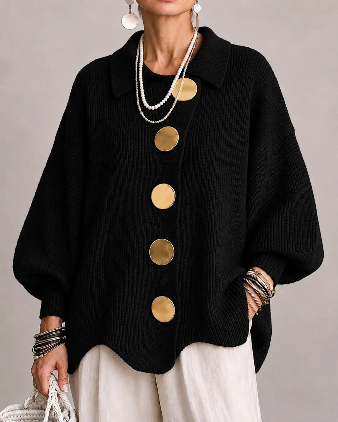 Yolanda María | Chaqueta de Punto Ancha con Botones