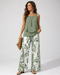 Petronila | Conjunto Verde Salvia Blusa y Pantalón Botánico