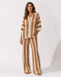 Zenaida | Conjunto Crochet Rayas Kimono y Pantalón