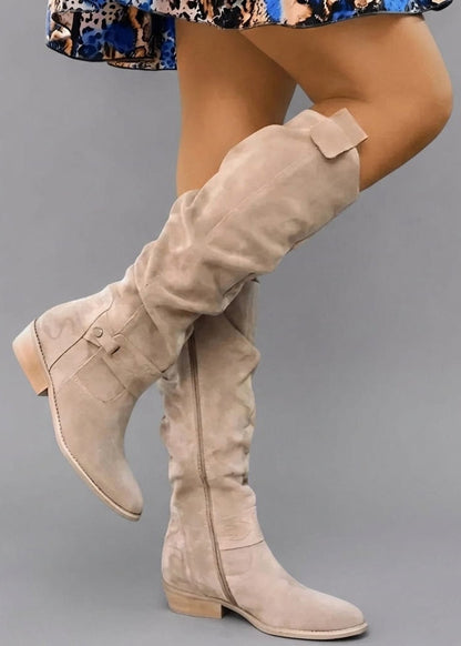Rosa | Botas Altas Efecto Ante con Tacón Bajo