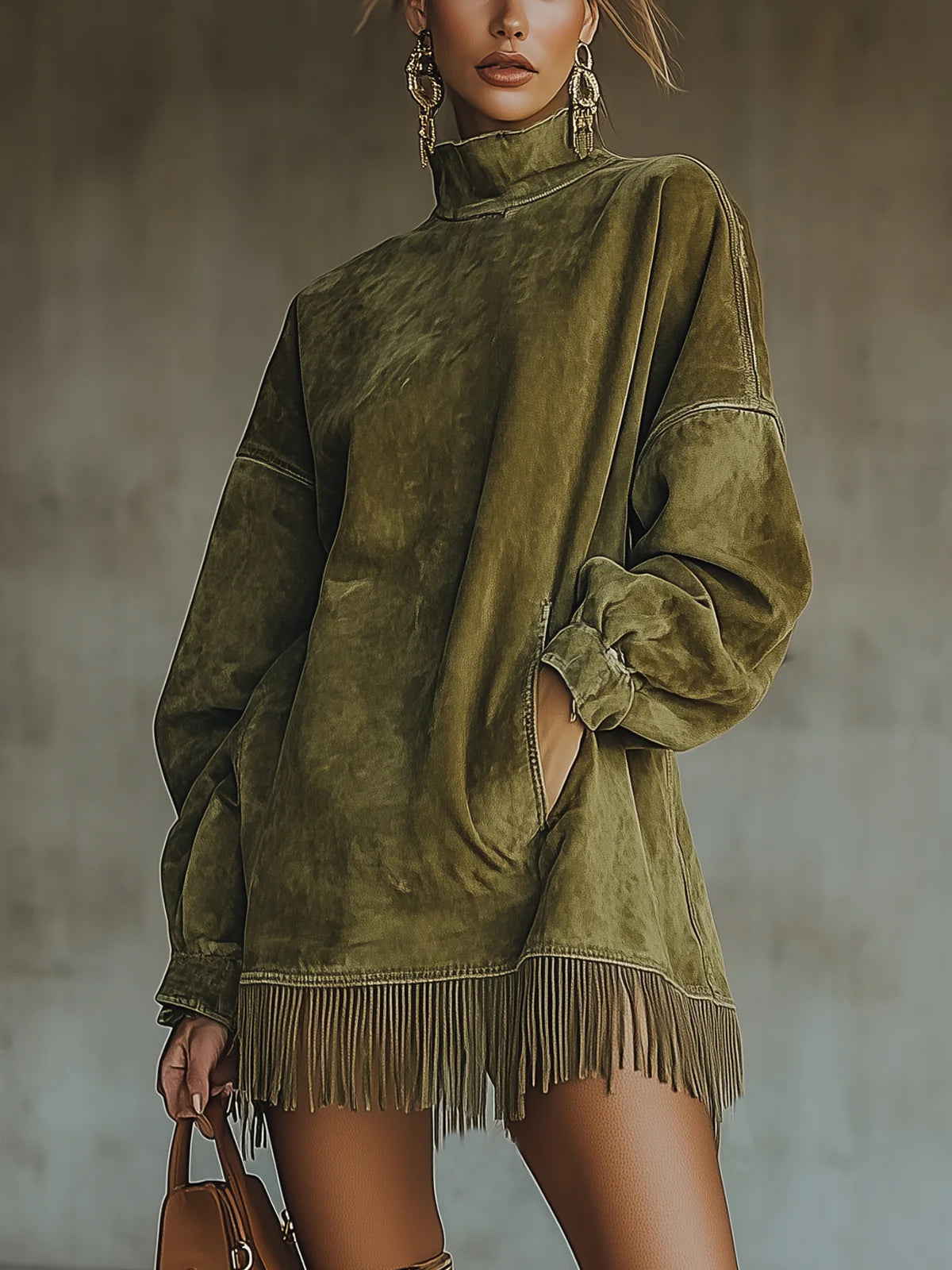 Nati | Vestido de Cuello Alto con Flecos