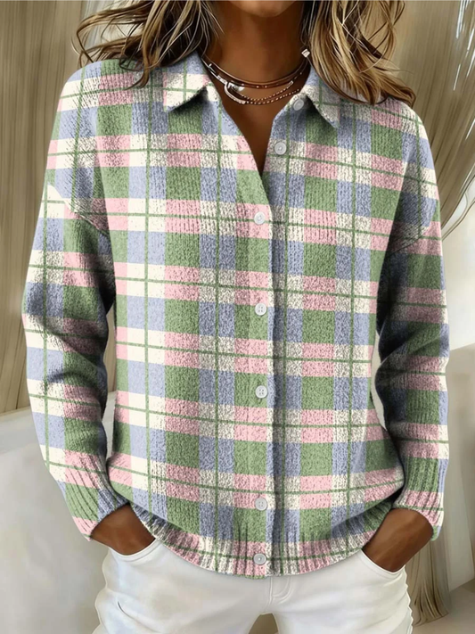 Teresa Nuria | Chaqueta de Punto de Cuadros Pastel con Botones