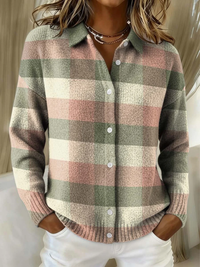 Nuria Elena | Chaqueta de Punto de Cuadros Pastel