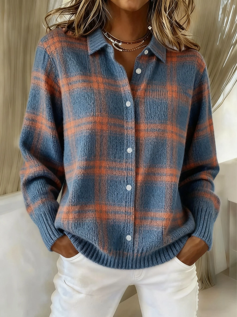 Pilar Nuria | Chaqueta de Punto de Cuadros Azul