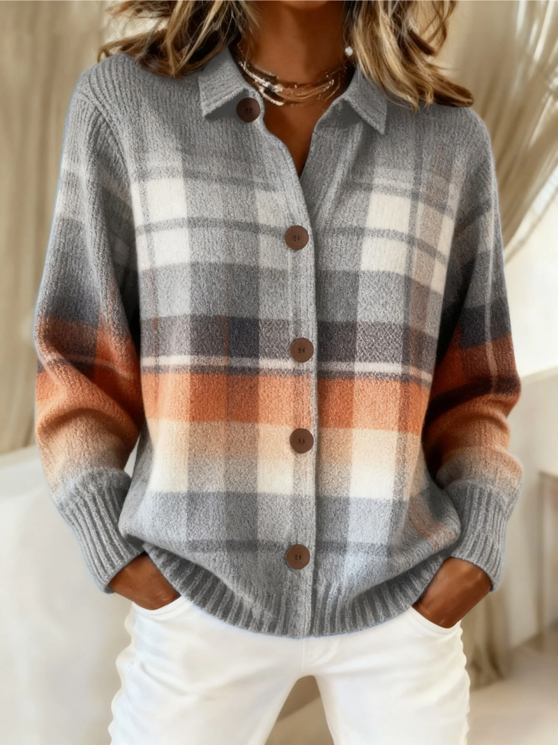 Pilar Sofía | Chaqueta de Punto de Cuadros Cálido en Degradado