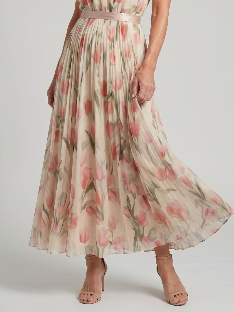 Aurelia | Vestido Midi Halter Floral con Cinturón