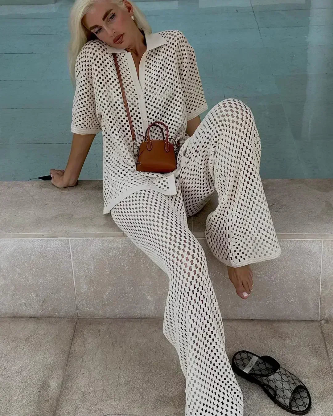 Zenaida | Conjunto Crochet Rayas Kimono y Pantalón