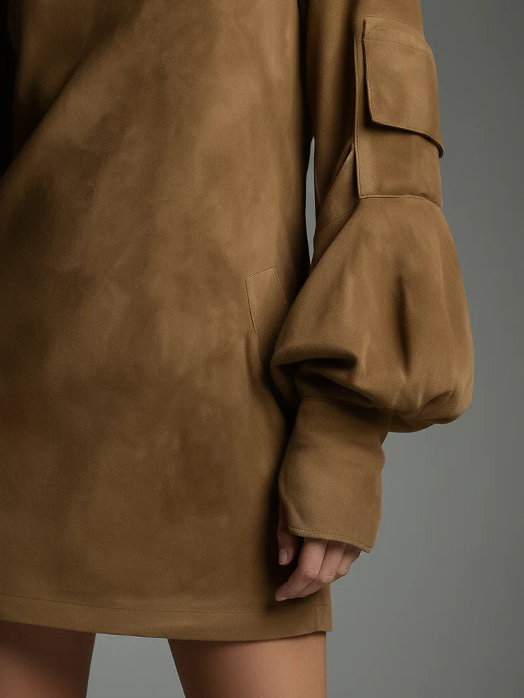Reyes | Minivestido Oversize de Ante con Cuello Alto