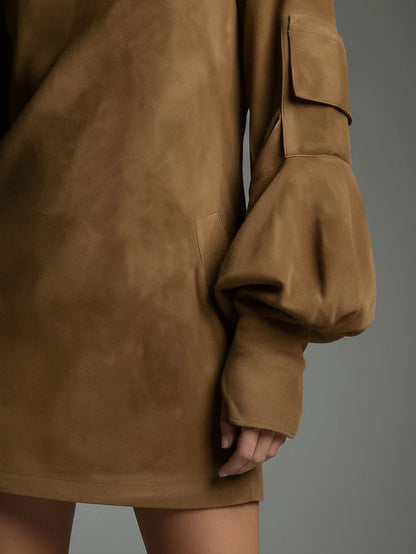Reyes | Minivestido Oversize de Ante con Cuello Alto