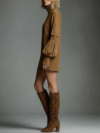 Reyes | Minivestido Oversize de Ante con Cuello Alto