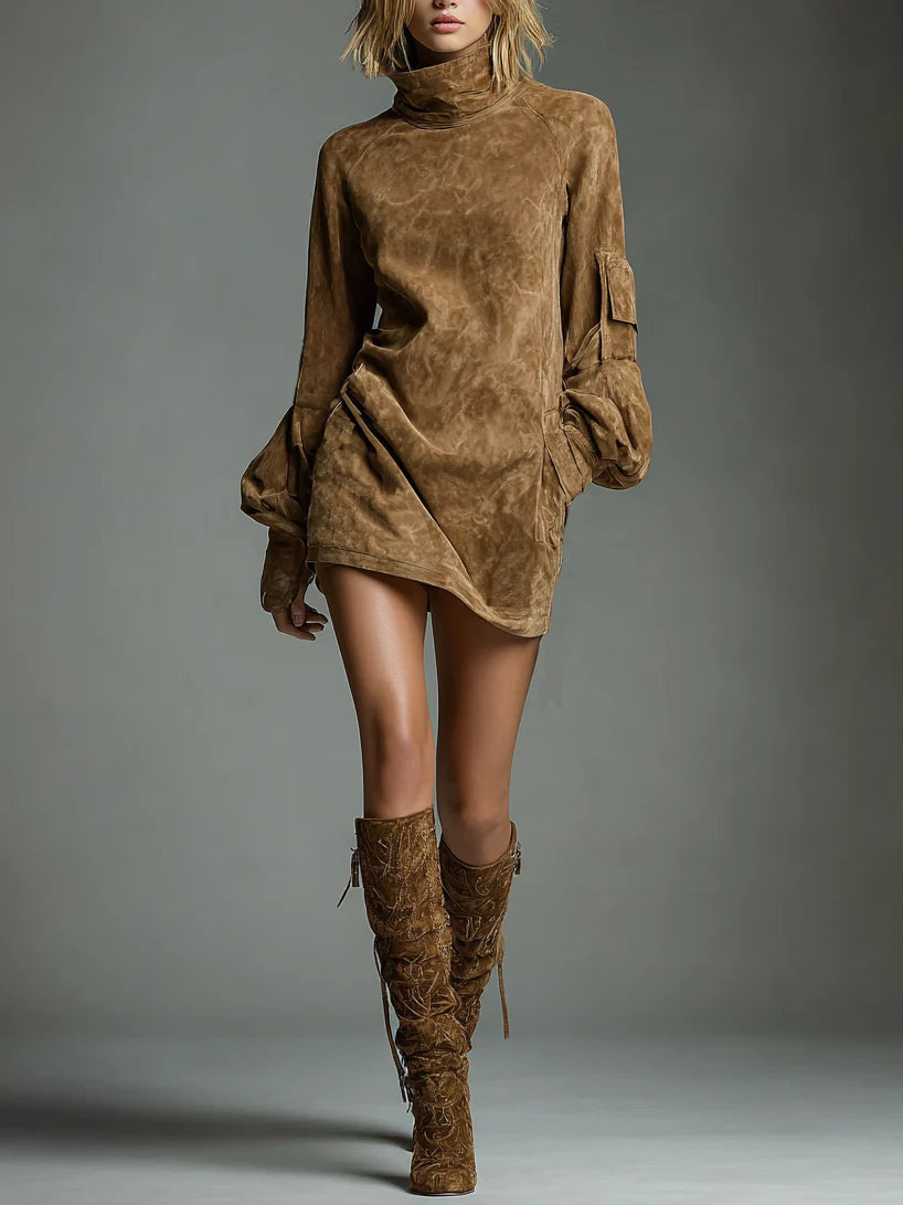 Reyes | Minivestido Oversize de Ante con Cuello Alto