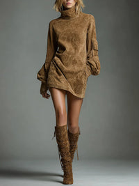 Reyes | Minivestido Oversize de Ante con Cuello Alto