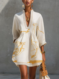 Marina | Minivestido Estampado Oro y Marfil