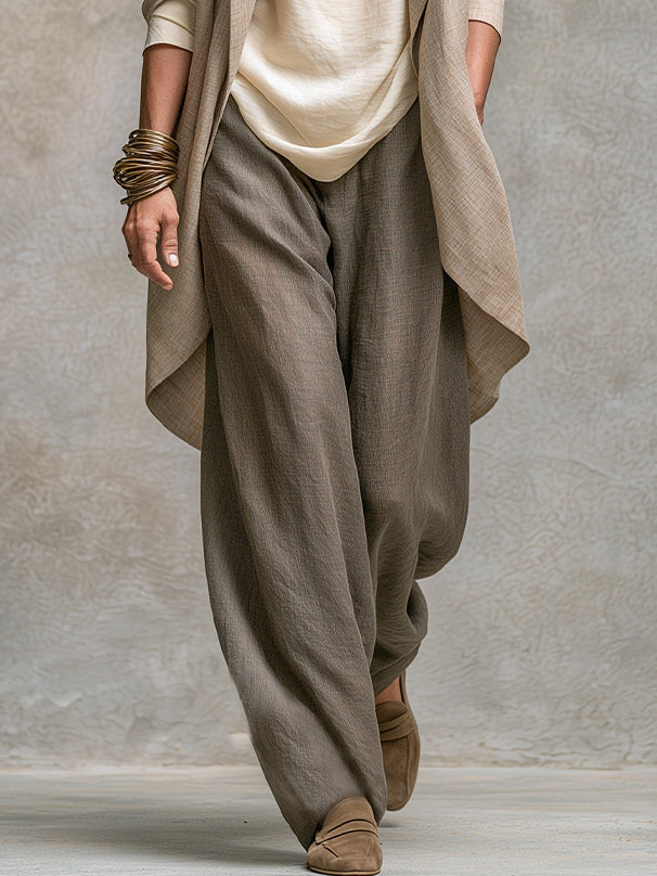Belén | Conjunto Elegante de Tres Piezas en Beige y Gris con Pantalón Palazzo en Capas