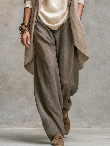Belén | Conjunto Elegante de Tres Piezas en Beige y Gris con Pantalón Palazzo en Capas