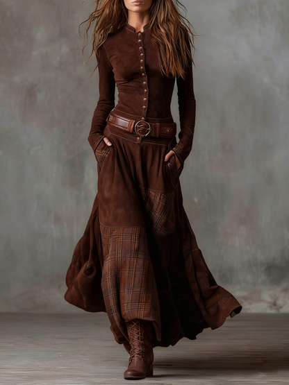 Inma | Vestido Maxi de Ante con Cinturón