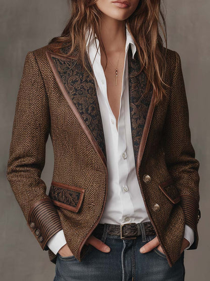 Aurora María | Blazer de Espiga con Paneles Estampados