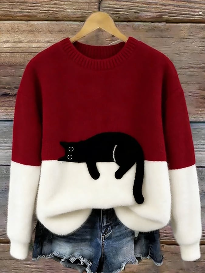 María Nieves | Jersey Ancho con Estampado de Gatos