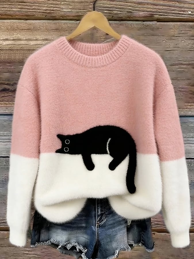 María Nieves | Jersey Ancho con Estampado de Gatos