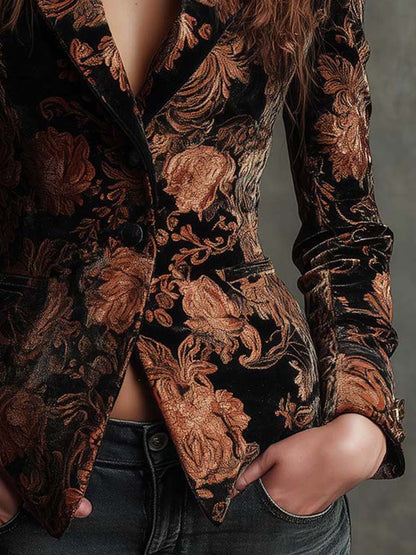 Maribel | Americana Sastre con Estampado Floral Negro y Bronce
