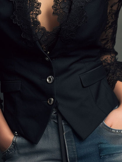 Eugenia | Americana Negra con Mangas Semitransparentes