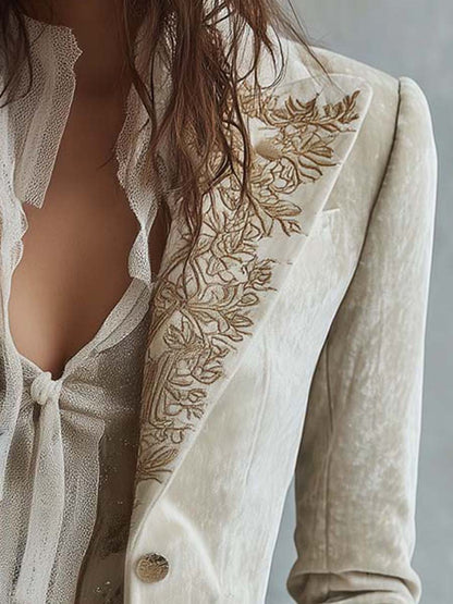 Inés María | Blazer Entallado Marfil Bordado