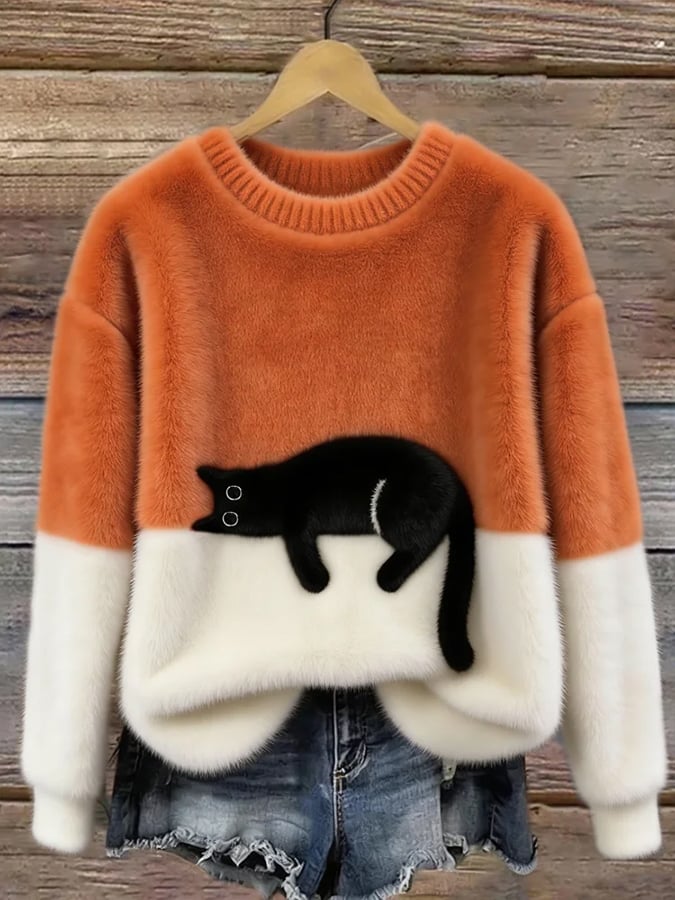 María Nieves | Jersey Ancho con Estampado de Gatos