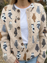 Mari Rosario | Chaqueta de Punto con Estampado de Gatos