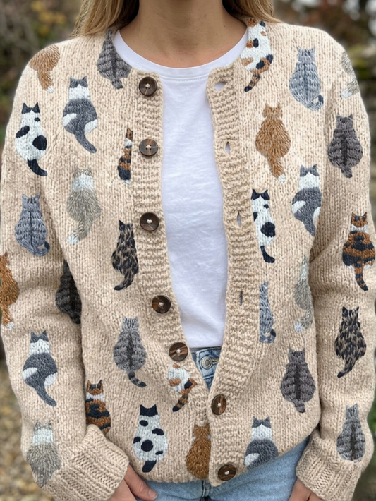 Mari Rosario | Chaqueta de Punto con Estampado de Gatos