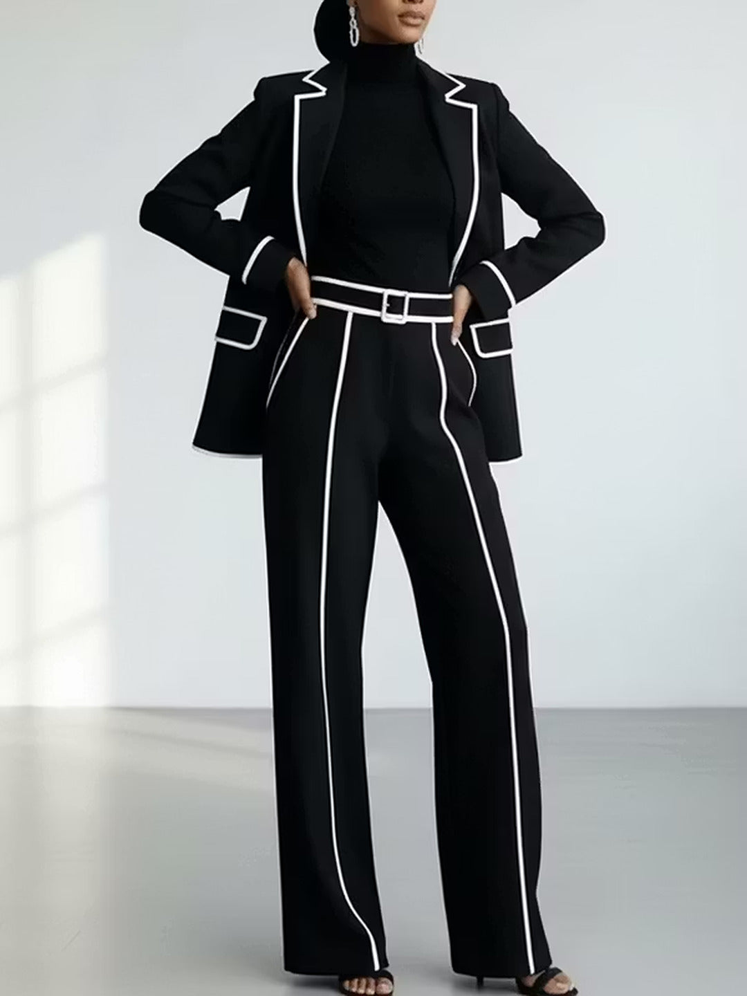 María Soledad | Traje Negro con Ribetes