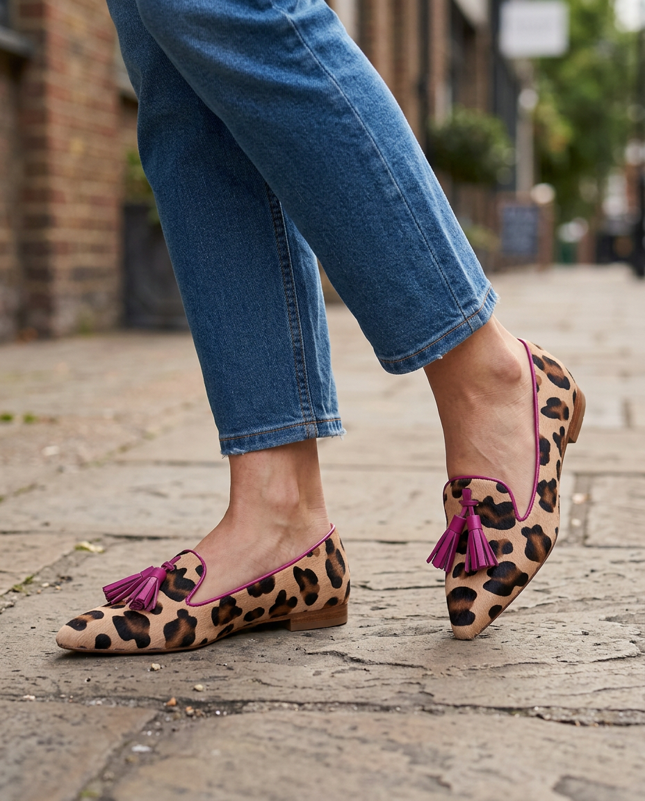 Trinidad | Mocasines de Leopardo con Borlas Fucsia
