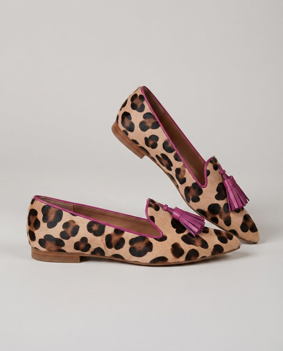 Trinidad | Mocasines de Leopardo con Borlas Fucsia