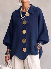 Teresa Elena | Chaqueta de Punto Ancha con Cuello y Botones Metálicos
