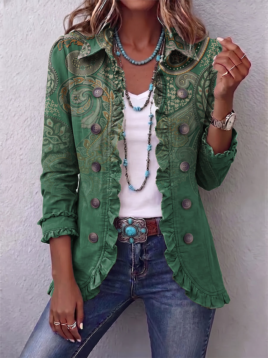 Inés | Chaqueta Cachemira Verde con Volantes
