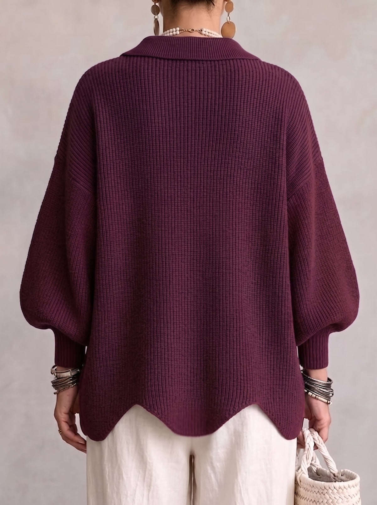 Teresa Elena | Chaqueta de Punto Ancha con Cuello y Botones Metálicos