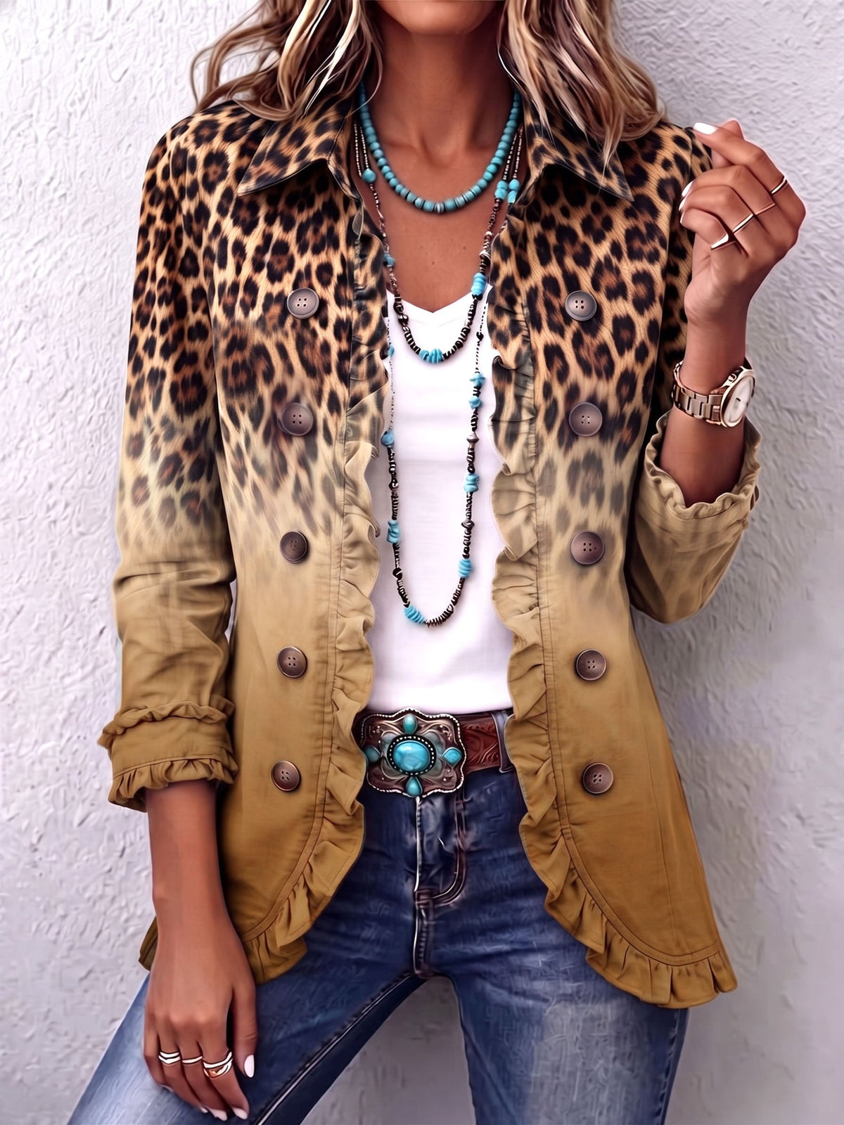 Rosalinda | Chaqueta Blazer Leopardo Ocre con Volantes