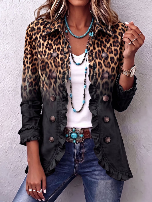 Piedad | Chaqueta Blazer Leopardo Negro con Volantes