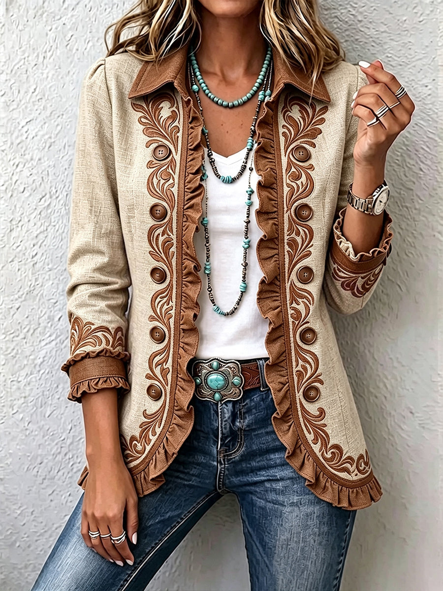 Emilia | Chaqueta Floral Bordada con Volantes