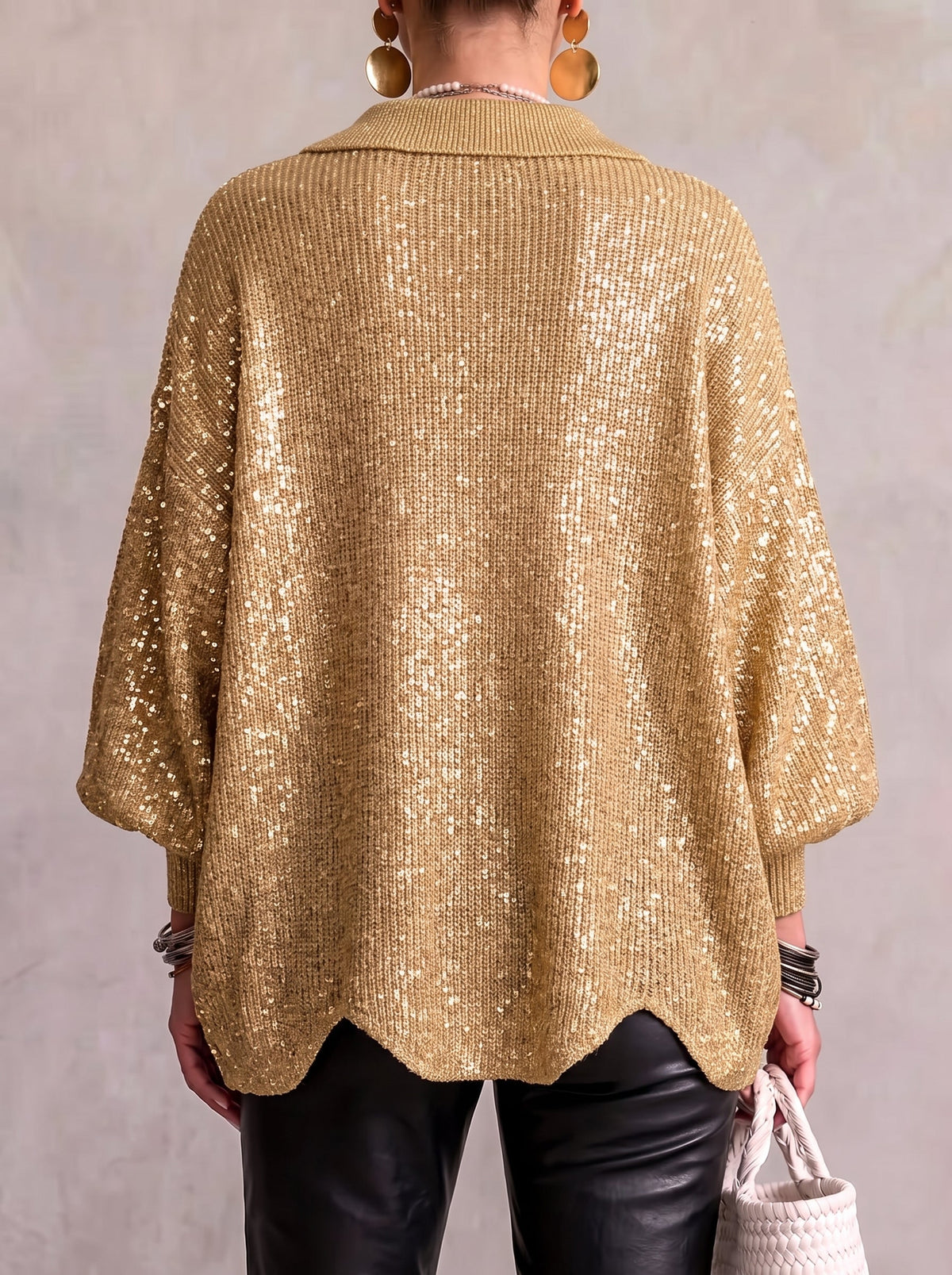 Teresa Elena | Chaqueta de Punto Ancha con Cuello y Botones Metálicos